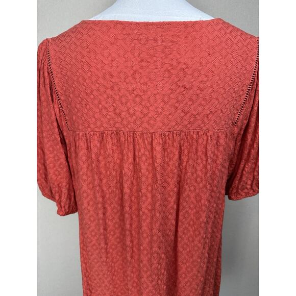 Women’s Babydoll Top Plus Sz 1X Short Sleeves Orange Rust Color Boho - Picture 9 of 15
